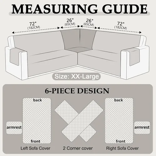 Miniatura 7 de HDCAXKJ Fundas de sofá esquineras para sofá seccional, protector de muebles, Gris claro, XXL