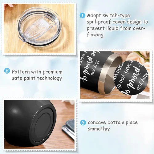 Miniatura 3 de Inbagi Juego de 10 vasos de vino inspiradores con pajilla, tazas de agradecimiento a los empleados y llaveros, vasos de acero inoxidable con texto