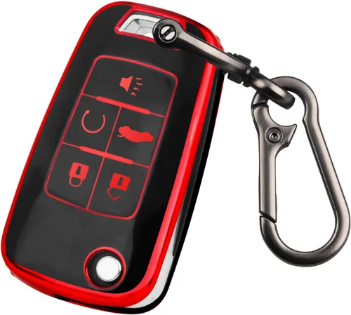 QBUC para llavero Chevy con llavero de TPU suave Compatible con Chevy Equinox Malibu Impala Cruze Sonic Camaro de 2010-2019 de 5 botones (con borde