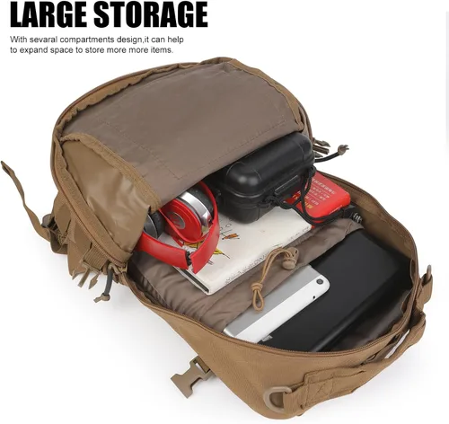 Miniatura 4 de Mochila táctica pequeña militar de 12 litros, mochila Molle, mochila militar para exteriores, senderismo, campamento, viajes (bronceado)