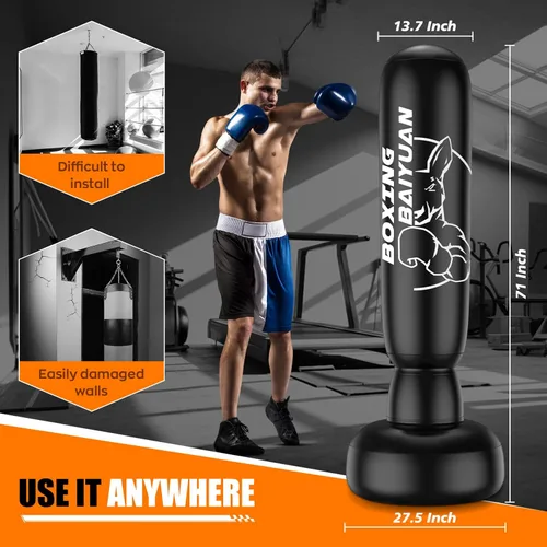 Miniatura 2 de Standing Punching Bag for Adults Teens, Inflatable Boxing Bag with Stand, Kick Boxing Training Equipment for MMA, Muay Thai, Kickboxing