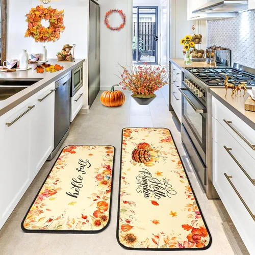 Miniatura 7 de Voanos Tapete de puerta con diseño de otoño con diseño de hojas de arce y calabazas, tapete de goma antideslizante para interiores y exteriores, 17