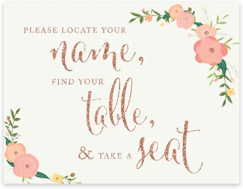 Miniatura 129 de Andaz Press Letreros de fiesta de boda, purpurina de oro rosa sintético con flores, 8.5 x 11 pulgadas, resalta tu versículo bíblico favorito