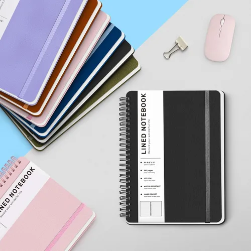 Miniatura 6 de Cuaderno de diario forrado en espiral, cuaderno A4 de cuero de tapa dura para el trabajo, 8.5 x 11 pulgadas, cuadernos de papel grueso de 100 GSM