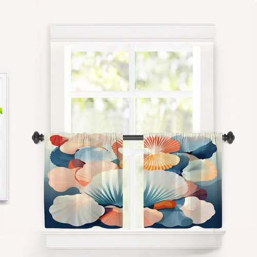 Miniatura 39 de Cortinas de cocina de hojas de arce otoñales para ventanas, hojas verdes y rojas sobre cenefas opacas negras, tratamientos de ventana de poliéster
