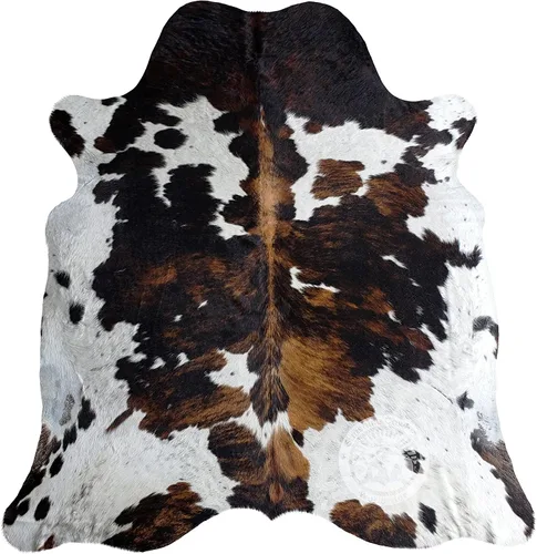 Sunshine Cowhides Alfombra de piel de vaca tricolor 100% auténtica, alfombra de estilo moderno de piel de animal y alfombra para sala de estar,