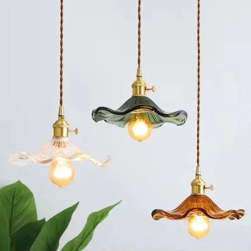 Miniatura 4 de Kitchen Island Light Fixture, Nordic Retro 9.0 in Green Glass Shade Hanging Pendant Lamp with Brass Finish, Adjustable Cord Chandelier for Bedroom