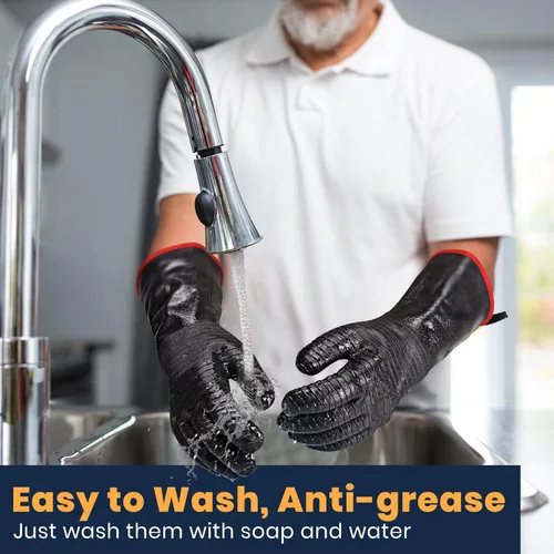 Miniatura 6 de GEEKHOM Guantes resistentes al calor de 14 pulgadas 932°F para asar a la parrilla, guantes de cocina impermeables de manga larga antideslizantes