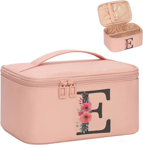 Miniatura 71 de OCHEAL Bolsa de maquillaje personalizada, bolsa de maquillaje beige para mujer, kit de aseo de viaje con monograma, organizador de cosméticos listo