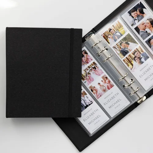 Miniatura 32 de Álbum de fotos de cabina de fotos - Cuaderno con purpurina de 6 anillas, carpeta brillante con 20 fundas para fotos de 2x6 - Se adapta a 80 tiras