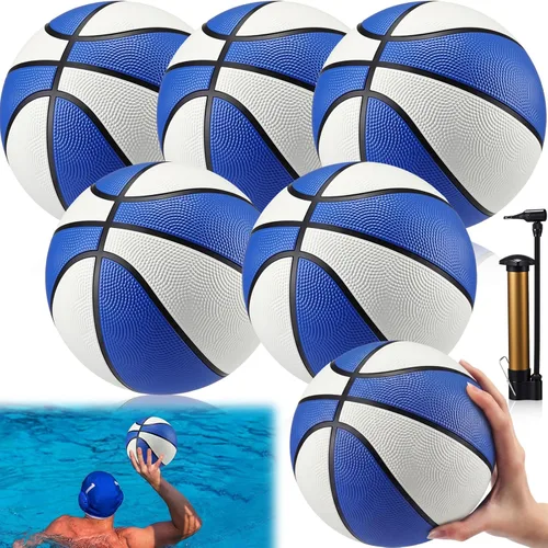 Miniatura 10 de Seenelling Paquete de 6 unidades de baloncesto de piscina tamaño 3/4 de baloncesto acuático a granel con bomba de bomba de verano juegos de agua