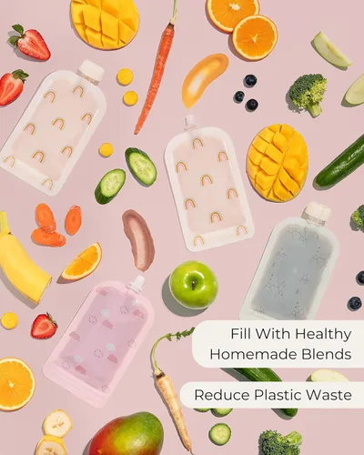 Miniatura 3 de Hippypotamus Bolsas reutilizables de comida para bebés para niños pequeños, sin BPA, aptas para lavavajillas y congelador, recipientes de comida