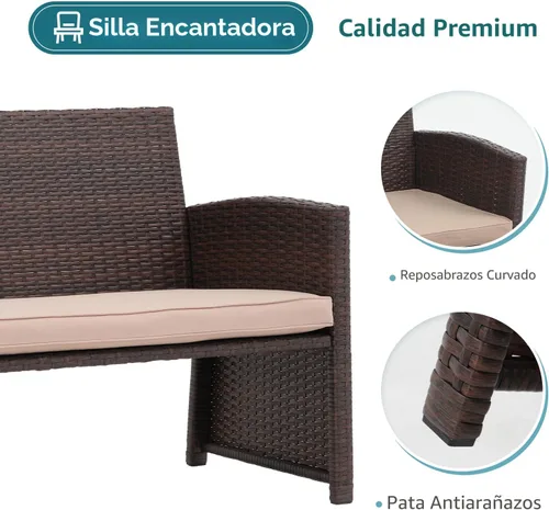 Miniatura 4 de OC Orange-Casual Juego de muebles de patio de 3 piezas para exteriores, juego de muebles de mimbre para todo tipo de clima, con otomana/mesa Marrón
