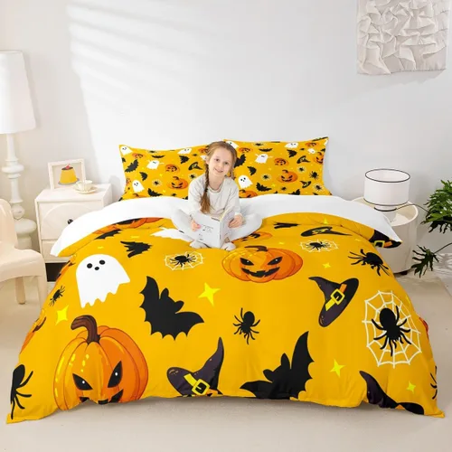 Miniatura 27 de Manfei Juego de funda de edredón con diseño de calabaza, tamaño individual, funda de edredón con 1 funda de almohada, juego de ropa de cama de 2