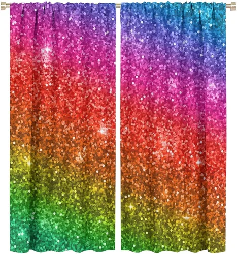 Miniatura 65 de Cortinas opacas abstractas de arco iris, pintura de color arcoíris con gotas, diseño gráfico creativo con bolsillo para barra, para sala de estar
