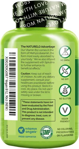 Miniatura 6 de NATURELO Vitamina D - A base de plantas de liquen - 180 mini cápsulas, vegano B12, 1000 mcg de metilcobalamina - 90 cápsulas