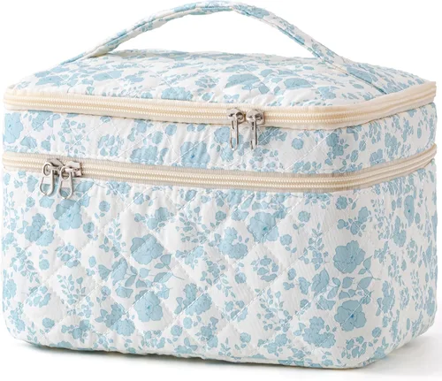 Miniatura 20 de HBselect Bolsa de Maquillaje Acolchada, Bolsa de Maquillaje Grande de Algodón para Viaje, Lindas Bolsas de Maquillaje con Flores Coquette, Bolsas