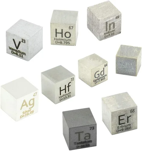 Miniatura 8 de Juego de cubos de elementos de 0.39 pulgadas de densidad, cubos de cobre, hierro, bismuto y titanio para recolección de mesas periódicas de hasta