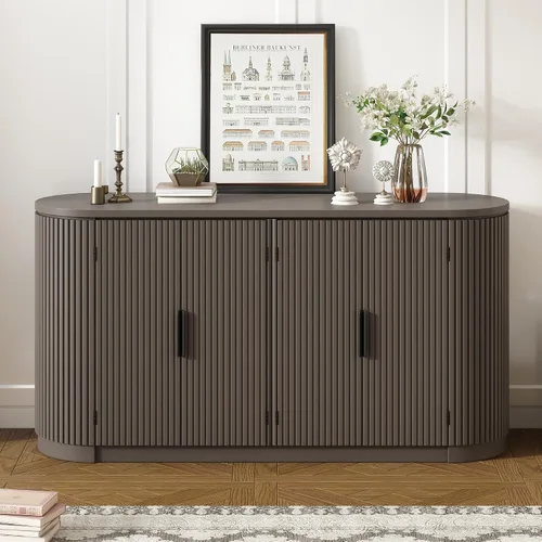 Miniatura 21 de VilroCaz Aparador de armario de almacenamiento curvado con 2 puertas y 2 cajones, mesa consola de entrada de madera de 55 pulgadas con puerta