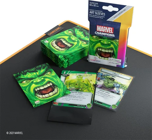 Miniatura 3 de GameGenic Marvel Champions The Card Game - Fundas oficiales de Hulk Paquete de 50 fundas artísticas y 1 funda transparente Soporte