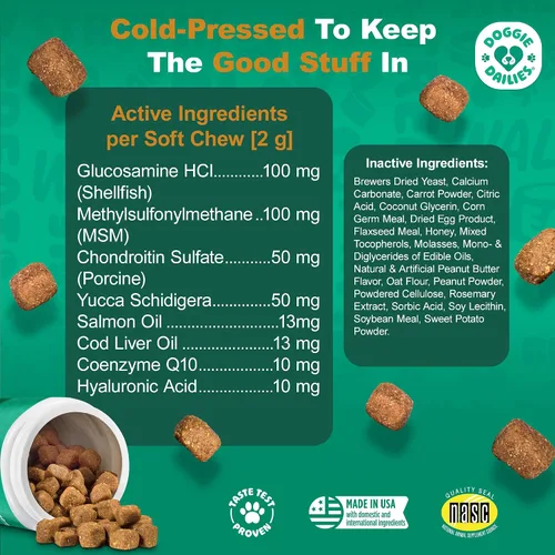 Miniatura 5 de Doggie Dailies Glucosamina para perros – 225 masticables – Suplemento avanzado para las articulaciones para perros con condroitina, MSM, ácido