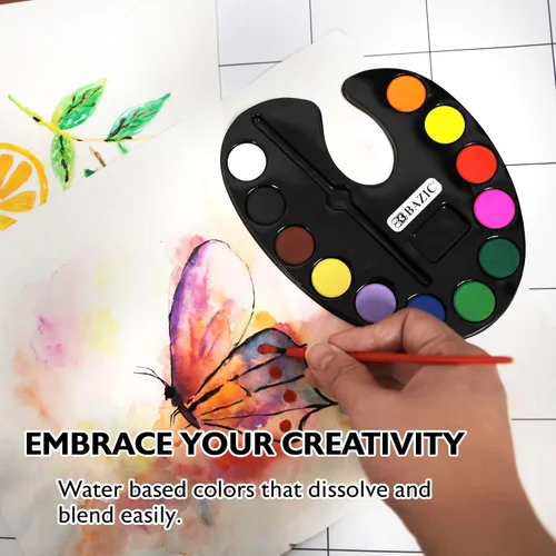 Miniatura 3 de BAZIC - Juego de acuarela con pincel, 12 colores no tóxicos, para diversión de pasatiempos, suministros de arte de colores vibrantes, regalo