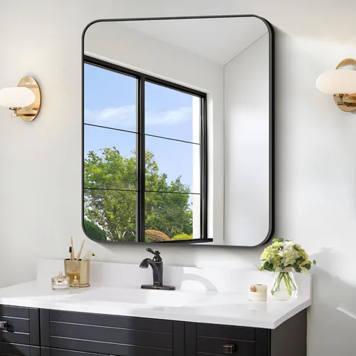 Miniatura 19 de FORBATH - Espejo de baño negro para sobre lavabo, espejo de pared de 16x24 pulgadas con marco de metal, esquinas redondeadas para baño, dormitorio