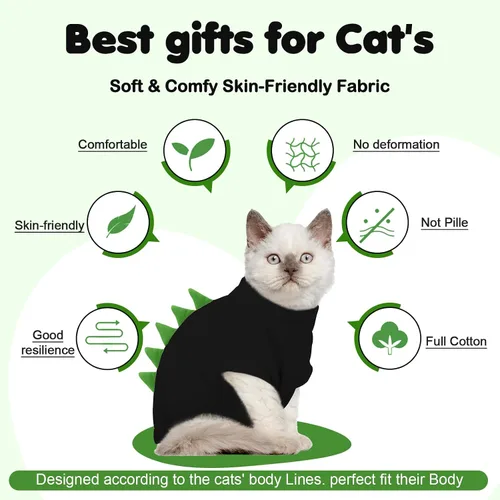 Miniatura 4 de DENTRUN Sphynx - Ropa de gato, lindo diseño de dinosaurio, disfraz de gato sin pelo, camisas de algodón transpirable, ropa de gato solo para gatos