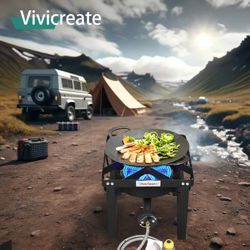 Miniatura 5 de Vivicreate Estufa de Gas Propano, 185000 BTU de Alta Presión para Acampar al Aire Libre con Regulador, Quemador de Hierro Fundido, Regulador