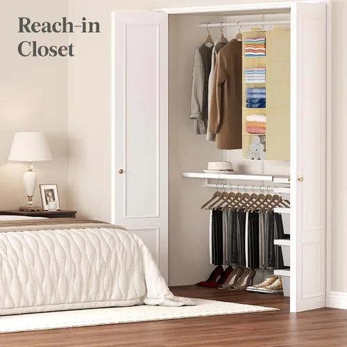 Miniatura 8 de Lifewit Organizador de armario colgante de 5 niveles y almacenamiento para estantes, estante de ropa plegable con 2 ganchos resistentes