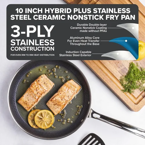 Miniatura 2 de Viking Hybrid Plus - Sartén antiadherente de cerámica de 3 capas, fabricada sin PFAS, utensilios de cocina de inducción de 10 pulgadas, seguro