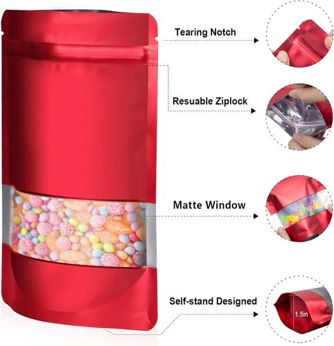 Miniatura 3 de 600 bolsas de Mylar a prueba de olores, color rojo, 5 tamaños, para almacenamiento de alimentos, cada tamaño, 120 bolsas de Mylar resellables