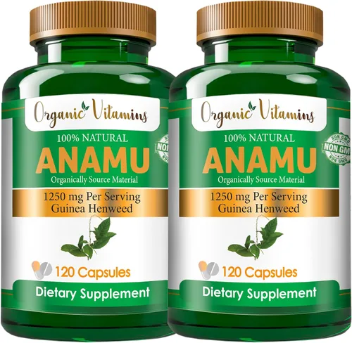Vitaminas orgánicas Anamu 1250 mg 100% cultivadas orgánicamente 240 cápsulas Total Petiveria Allicea Guinea Gallina Weed Vitamisan