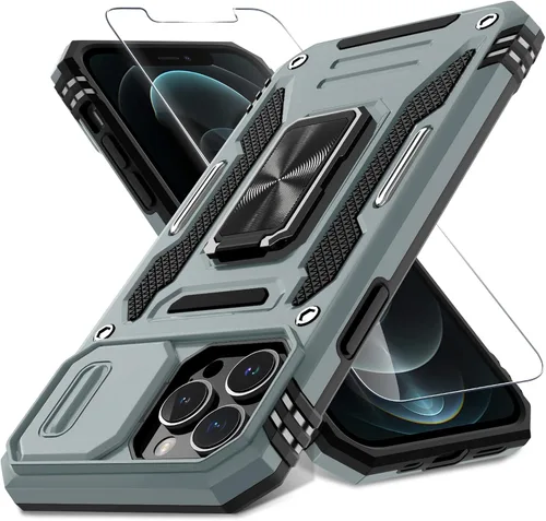 Miniatura 123 de DEERLAMN Funda para iPhone Xs Max con funda deslizante para cámara + protector de pantalla, soporte giratorio de anillo de grado militar a prueba