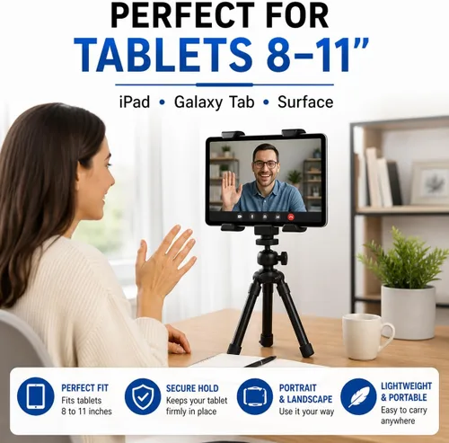 Miniatura 2 de Acuvar Soporte universal de trípode para tableta, adaptador de soporte ajustable para iPad, Samsung Galaxy Tab y Surface, se adapta a tabletas de 8