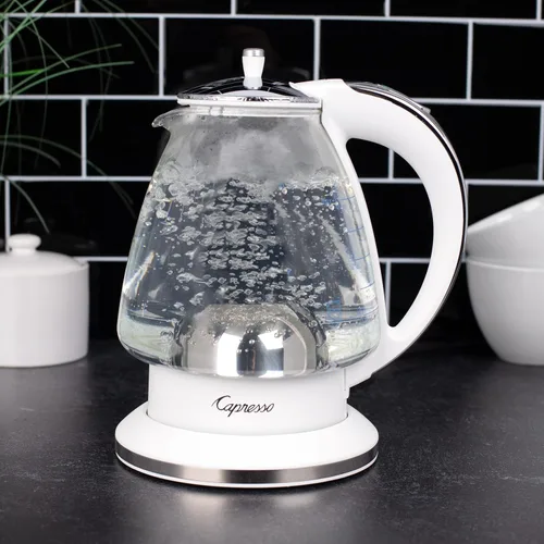 Miniatura 7 de Capresso H2O Tetera de vidrio, 240.02, Blanco y cromo pulido, 48 onzas