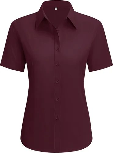 Miniatura 19 de siliteelon Camisas de vestir para mujer, de manga corta, de algodón, camisa con botones abajo, camisa básica con botones arriba, camisas con cuello