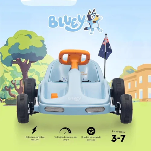 Miniatura 2 de Bluey 12V Go Kart eléctrico para niños, juguete de paseo con luces, cinturón de seguridad, para niños de 3 a 6 años, construcción duradera de PVC