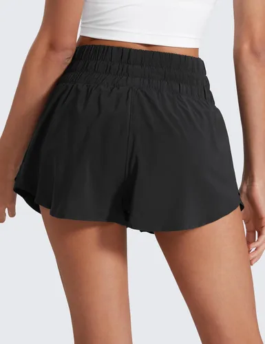 Miniatura 2 de CRZ YOGA - Pantalones cortos deportivos para mujer, cintura alta, holgados, con volantes, para entrenar, correr, tenis y bolsillo con cremallera