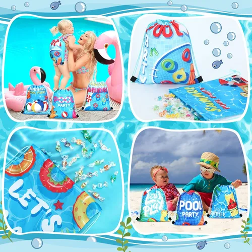 Miniatura 5 de Marsui 24 piezas Bolsas de regalo con cordón para fiesta en la piscina, bolsas de golosinas para regalos de fiesta, bolsas de dulces para regalos