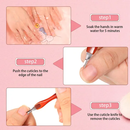 Miniatura 4 de Mudder 30 cuchillos de cutícula de uñas, removedor de cutículas, empujador de acero inoxidable para eliminar callos de piel muerta con mango