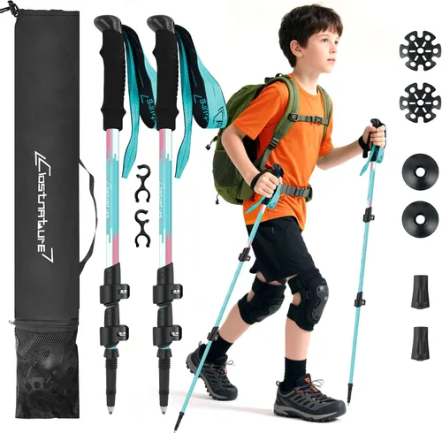Miniatura 8 de Clostnature Bastones de senderismo para niños, bastones de senderismo plegables y ligeros, paquete de 2 bastones de aluminio para niños