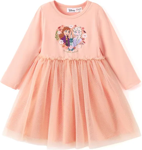 Miniatura 39 de Disney Frozen Elsa Princesa Cenicienta Ariel Jazmín Rapunzel Vestido para bebé/niña, Vestido de manga larga con volantes y superposición de malla