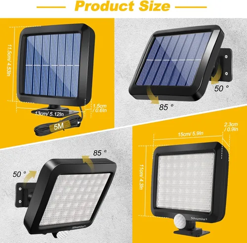 Miniatura 7 de Luces solares para pared exterior con sensor de movimiento, 56 LED ultra brillantes IP65 impermeables Luz solar separable para porche, cable de 16.4