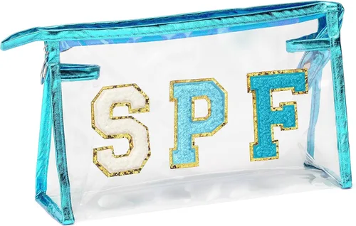 Preppy Patch - Bolsa de cosméticos transparente para verano, bolsa de aseo universitaria, bolsa de maquillaje, bolsa de viaje, playa, para mujeres y