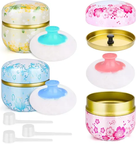 3 piezas de soplo de polvo corporal y recipiente, contenedor de polvo para bebé con patrón floral con cuchara grande de felpa esponjosa, caja de té