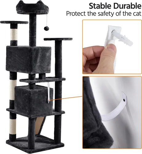 Miniatura 9 de Yaheetech Árbol para gatos de varios niveles para gatos grandes, con cómodos condominios para gatos de interior Negro