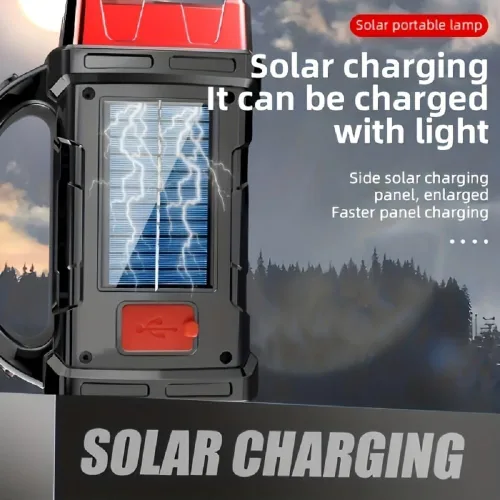 Miniatura 5 de IFTHFOUR Linterna Solar de Altos Lúmenes - Luz de Trabajo LED con USB-C Recargable, Impermeable, Linterna y Farol Multifunción para Acampar, Rojo