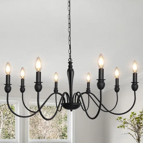 Miniatura 11 de ETONIMERR Lámpara colgante enchufable negra con luz larga de granja, lámpara colgante enchufable de 5 luces para comedor, lámpara de araña rústica