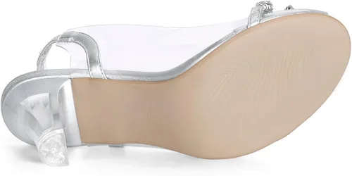 Miniatura 5 de Allegra K Sandalias de tacón con punta abierta y diamantes de imitación transparentes para mujer